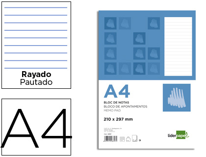 Bloc notas Liderpapel A4 80h 60g/m² raya horizontal